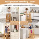 Bamboo Kids Kitchen Step Stool With Adjustable Height and Safety Rails-Natural