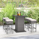 5 Pieces Outdoor Wicker Bar Table Set With Hidden Storage Shelves-White