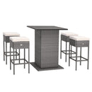 5 Pieces Outdoor Wicker Bar Table Set With Hidden Storage Shelves-White