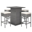 5 Pieces Outdoor Wicker Bar Table Set With Hidden Storage Shelves-White