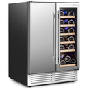2-in-1 Beverage and Wine Cooler With Independent Temperature Control and LED Lights-Silver