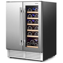 2-in-1 Beverage and Wine Cooler With Independent Temperature Control and LED Lights-Silver