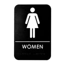 Women's Braille Restroom Sign, ADA Compliant, Black & White w/ Adhesive Strips Included, 6" X 9" - ALPSGN-5