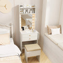 Compact Vanity Desk Set With 3-Color Lighted Mirror and Power Outlets-White