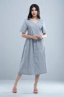 City Fashion Classic Shirt-Patterned V-Neck Dress