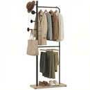 Double Rods Clothes Hanging Rack With Rubber Wood Hooks