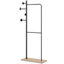 Double Rods Clothes Hanging Rack With Rubber Wood Hooks