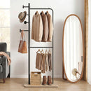 Double Rods Clothes Hanging Rack With Rubber Wood Hooks