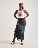 Ed Hardy Dragon Print Mesh Maxi Skirt