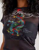 Ed Hardy Dragon Print Mesh Top