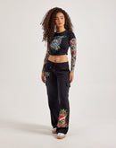 Ed Hardy Mesh Koi Fish Tattoo Long-Sleeve Top
