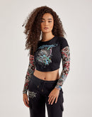 Ed Hardy Mesh Koi Fish Tattoo Long-Sleeve Top