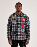 First Row Plaid Woven Moto Jacket