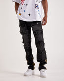 First Row Slim-Straight Cargo Denim Jeans