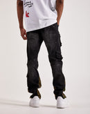 First Row Slim-Straight Cargo Denim Jeans