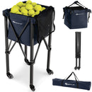 Lightweight Foldable Tennis Ball Teaching Cart With Wheels and Removable Bag-Blue