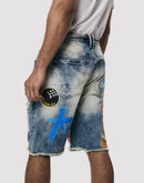 Grindhouse Embossed Patch Denim Shorts