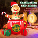 7 Feet Inflatable Gingerbread Man in Hot Cocoa Mug With Built-in LED Lights and Gift Boxes