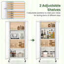 Glass Doors Storage Cabinet With Wheels and Adjustable Shelves-White