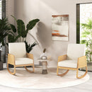 Rocking Chair With Rattan Armrests and Upholstered Cushion-Beige
