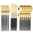24-Piece Stainless Steel Cutlery Set – Gold Finish With Colour Handles | Flatware Set