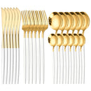 24-Piece Stainless Steel Cutlery Set – Gold Finish With Colour Handles | Flatware Set