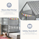 Twin Size Bed Frame House Bed With Trundle and 82 Inch Tall Roof-Gray