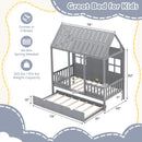 Twin Size Bed Frame House Bed With Trundle and 82 Inch Tall Roof-Gray