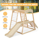 6-in-1 Indoor Jungle Gym Kids Wooden Playground With Monkey Bars-Natural