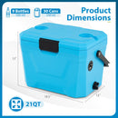 Insulated Portable Cooler Hard Shell Ice Chest With 2 Cup Holders-Blue