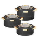TABAKH Luxura Klass Inner Stainless Steel Serving Casserole Set of 3 Elegance Unique Design PU Insulated 100% Food Grade with Lockable Lid, Chrome Plated Handle Hot Case | 1500, 2000, 2500 ml