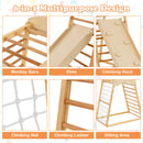 6-in-1 Jungle Gym Wooden Indoor Playground With Double-Sided Ramp and Monkey Bars-Natural
