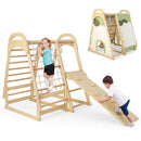 6-in-1 Wooden Kids Jungle Gym Playset With Slide Climbing Net-Natural