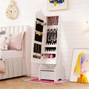 Kids Jewelry Cabinet With Full-Length Mirror for Kids Bedroom and Playroom-White