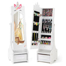 Kids Jewelry Cabinet With Full-Length Mirror for Kids Bedroom and Playroom-White