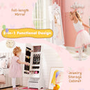 Kids Jewelry Cabinet With Full-Length Mirror for Kids Bedroom and Playroom-White