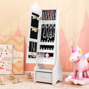 Kids Jewelry Cabinet With Full-Length Mirror for Kids Bedroom and Playroom-White