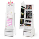 Kids Jewelry Cabinet With Full-Length Mirror for Kids Bedroom and Playroom-White