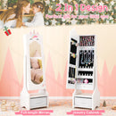 Kids Jewelry Cabinet With Full-Length Mirror for Kids Bedroom and Playroom-White