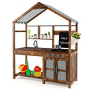 Kid's Mud Kitchen Outdoor Solid Wood Mud Kitchen With Canopy-Natural