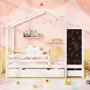 Kids Twin Size Bed With 2 Drawers Solid Wood Bed With Blackboard-White