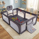 Large Baby Playpen With Basketball Hoop and Ocean Balls-Dark Gray