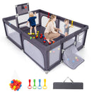 Large Baby Playpen With Basketball Hoop and Ocean Balls-Dark Gray