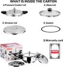 Vinod Magic Stainless Steel Smart 3 in 1 Pressure Cooker 5.5 Litre | 5mm Thick Base | All in One with Strainer & Glass Lid | Induction and Gas Base | ISI certified |