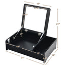 Compact Bay Window Makeup Dressing Table With Flip-Top Mirror-Black