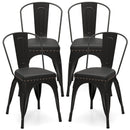 Metal Dining Chair Set of 4 Stackable Kitchen Chairs With Removable Backs and PU Leather Cushioned Seat-Black