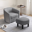 Modern Club Swivel Accent Chair With Ottoman Footrest Curved Backrest-Beige