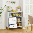 Chest of Drawers With Flip Up Fluted Glass Door for Bedroom Kitchen-Gray