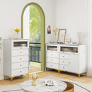 Chest of Drawers With Flip Up Fluted Glass Door for Bedroom Kitchen-Gray