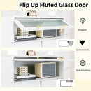 Chest of Drawers With Flip Up Fluted Glass Door for Bedroom Kitchen-Gray
